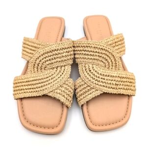 NWOT Marc Fisher $89 Narda Flat Woven Sandals Size 8 Beige
